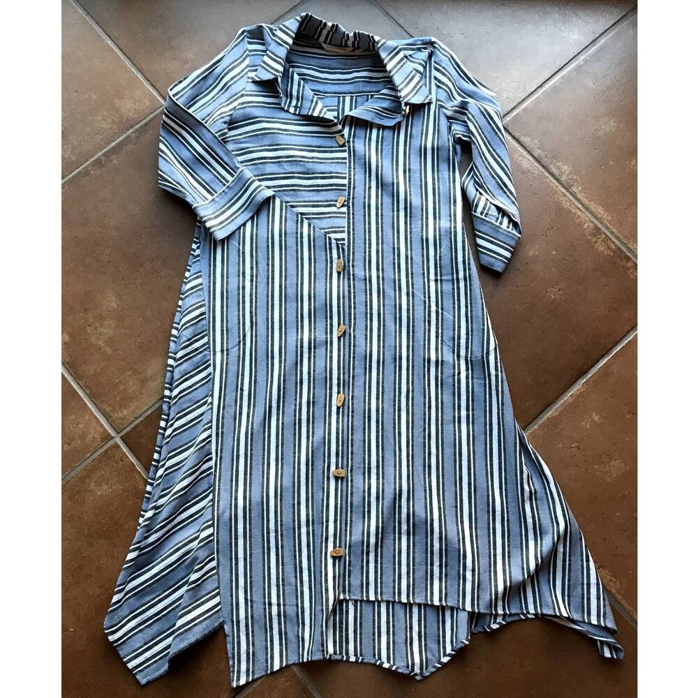 Soft Surroundings Striped Lagenlook Patchwork Asymmetric Hem Shirt Dress size M